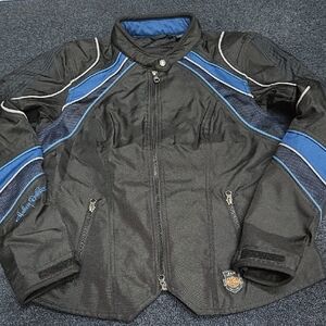 Harley-Davidson Black and Blue Sporty Jacket with Stand-Up Collar